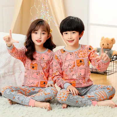 Kids' Pure Cotton Autumn Winter Pajama Set for Boys and Girls - 10