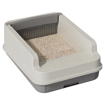 Semi-Enclosed Cat Litter Box with Scoop, High Sides, Anti-Splash