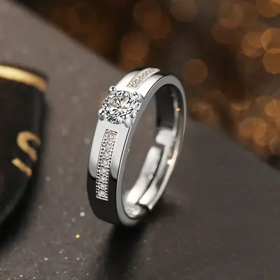 Trauringe für Paare, simulierter Diamant, Silberdesign - 7