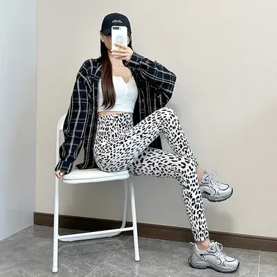 Women's Leopard Print Nine-Point Leggings, High Waist, Thin Summer - 3