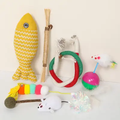 Cat Teaser Toy Set with Laser Pointer and Catnip Ball for Self-Play Training - 10