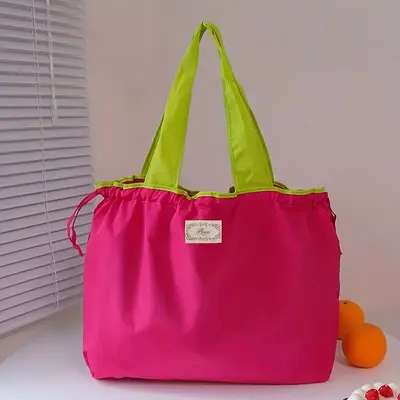 Ruched Color-Block Large Foldable Fabric Shopping Tote Bag - 10