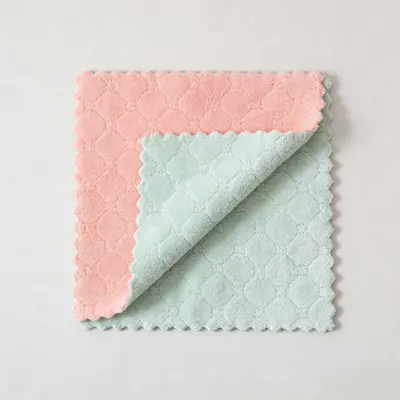 Coral Fleece Wave Pattern Cleaning Cloth, Absorbent Dishcloth, Thickened - 12