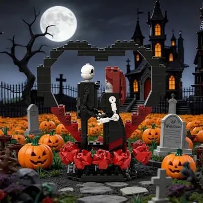 Building Block Skull and Rose Decoration Model, Gothic Style Gift