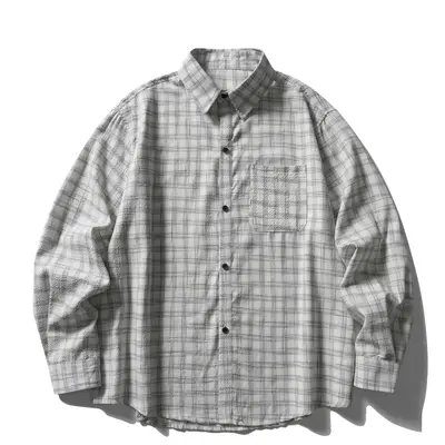 Herren-Hemdjacke im Japan-Stil, Karomuster aus Seersucker, lockerer Schnitt