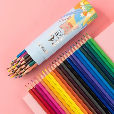 Çocuk renkli yağlı pastel seti, kova ambalaj ve kalem