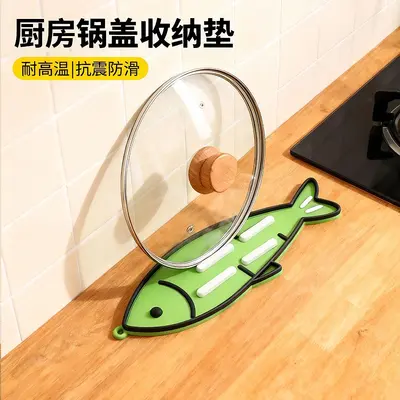 Kitchen Countertop Cutting Board Rack with Soft Rubber Pot Lid Holder