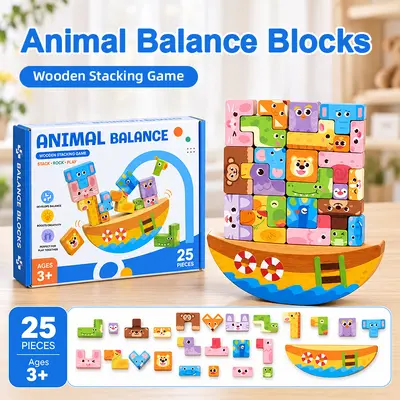 Kinder-Lernspielzeug: Holz-Tier-Balanceboot-Bausteine - 7