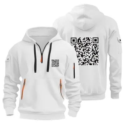Men's Hooded Zip-Up Fleece Sweatshirt with QR Code Design - 7