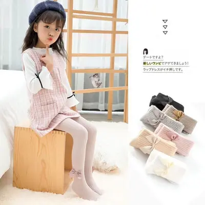 Girls' Pantyhose with Large Bow, Spring and Autumn