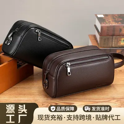 Herren-Handtasche mit Zahlenschloss, großes Fassungsvermögen, Weichleder