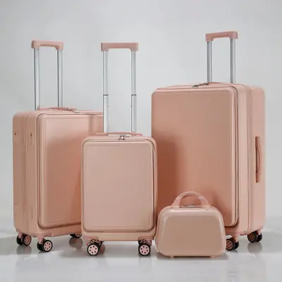 3-teiliges Koffer-Set mit Frontöffnung, 20/24/28 Zoll, Allrad-Rollen, Zahlenschloss