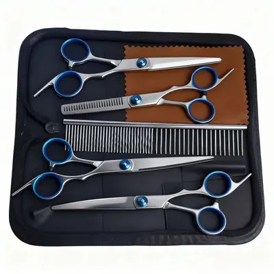 Pet Grooming Scissors Set with Curved Tip and Thinning Shears for Dog Hair