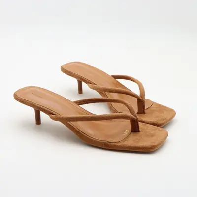 Women's Black Thin High-Heel Flip-Flops, Summer - 7