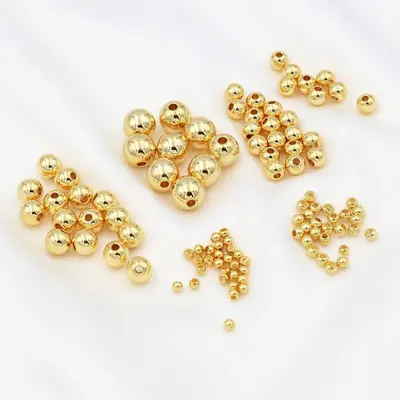 14K18K gold-plated round spacer beads, shiny plain-hole DIY jewelry accessory