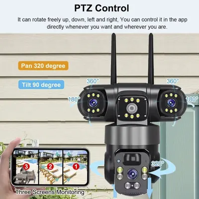 4G solar camera, triple lens night vision wireless