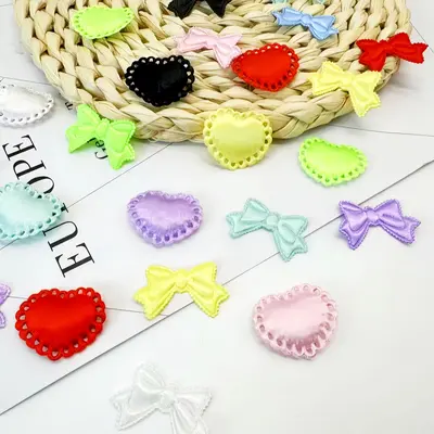 Light-colored satin heart bow hair clip, DIY handmade accessory