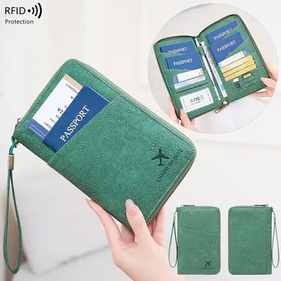 Sınır ötesi yeni RFID anti-manyetik pasaport çantası uzun fermuarlı pasaport tutucu seyahat bileti çok fonksiyonlu depolama belge çantası