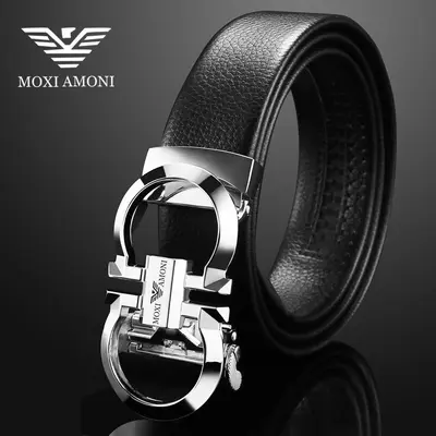 Men's belt with simple alloy automatic buckle, suitable for young and middle-aged men, versatile for business attire and trousers, fashionable men's belt.