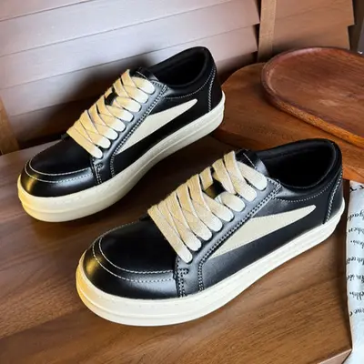 Men's Genuine Leather Lace-Up Thick-Sole Sneaker, Black, Height-Increasing