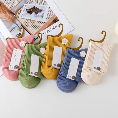 Damensocken Doppelnadel lange Rohre mittlere Dicke Herbst Winter Innenseite außen Baumwolle einfarbig Damensocken Lagerbestand Großhandel Supermarkt Flohmarkt Baumwollsocken - 9