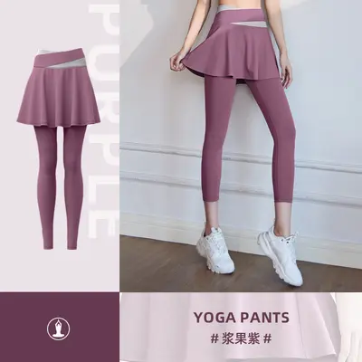 Kadın Sahte İki Parça Yoga Pantolonu, Yüksek Bel Kalça Kaldırıcı, Hızlı Kuruyan - 10