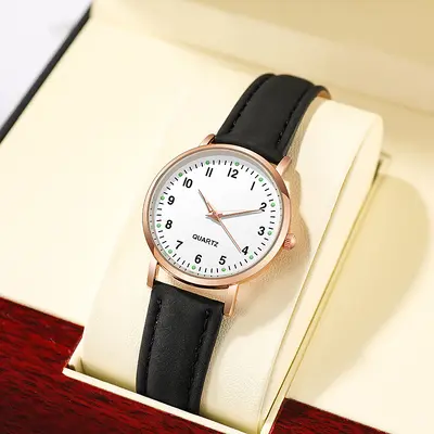 Digital Light-Up Women's Quartz Watch with Leather Strap