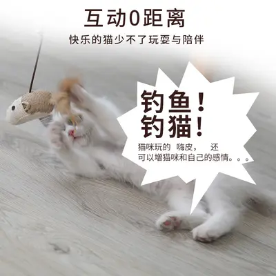 Cat Teaser Wand with Wooden Handle, Sisal Rope, Interactive Mouse Toy - 4