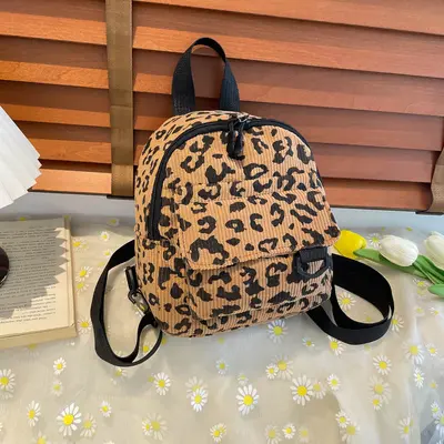 Leopard Print Women's Multi-Way Backpack, Corduroy - 9