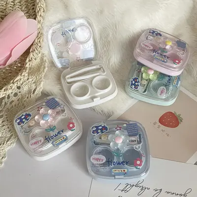 Portable Transparent Mini Minimalist All-in-One Contact Lens Case, Companion Box, Dual Colored Lens Box, No Need to Unscrew Lid as2306