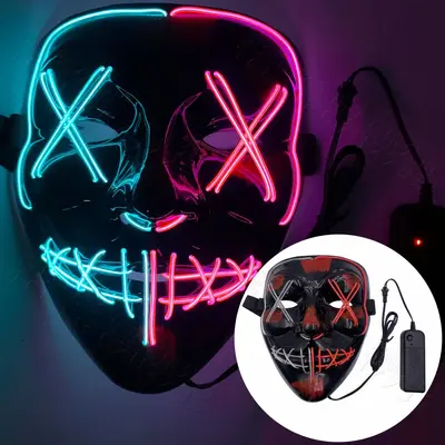 LED Light-Up Cold Light Halloween Mask, Black V-Shaped Ghost Dance Mask - 9