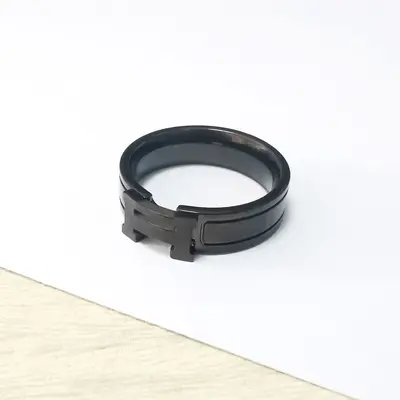 H-shaped titanium steel ring produced by CNC processing, stainless ring for women with enamel couple ring, fashionable versatile jewelry, cool - 7