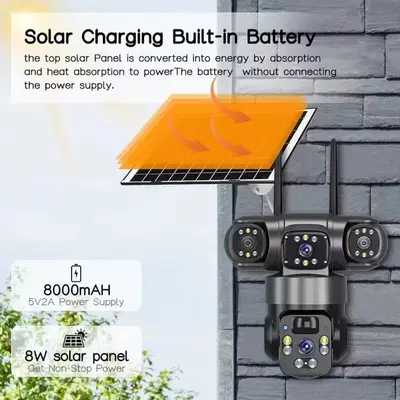 4G solar camera, triple lens night vision wireless