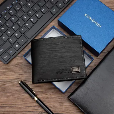 Business Men's Wallet in PU Leather, Tri-fold, Wave Pattern, Multiple Card Slots - 8