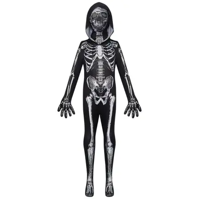 Children's Skeleton Hooded Bodysuit Costume, Halloween Party Performance Outfit - 7