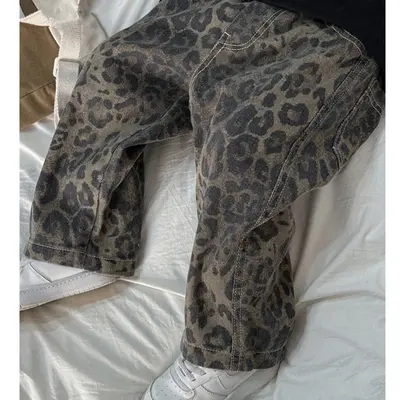 Boys' Autumn Jeans, Leopard Print, Straight-Leg
