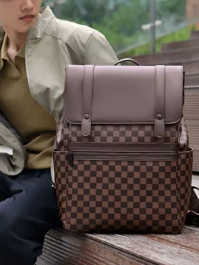 Classic Plaid Men's Business Backpack with 15 Inch Laptop Compartment - 3