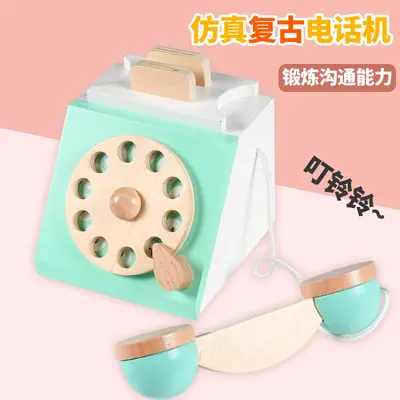 Children's Wooden Play House Realistic Toy Telephone Educational Toy Set for Girls Interactive Birthday Gift Number Recognition