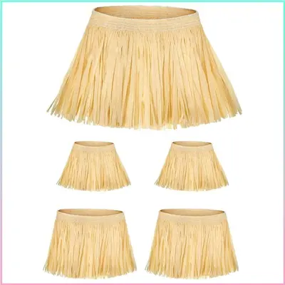 Hawaiian Style Five-Piece Tassel Beach Skirt Set, Party Grass Skirt