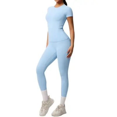 Solid Color Long-Sleeve Slim-Fit Fitness Pants Set, Skin-Friendly and Breathable - 6