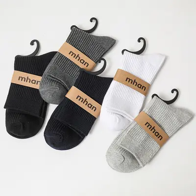 Fall/Winter Ribbed Crew Socks - Men's Mid-Calf Solid Color Pure Cotton Socks, Manufacturer Stock, Wholesale
