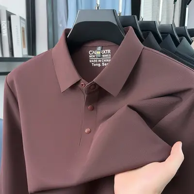 Men's Long-Sleeve Seamless Polo Shirt, Thickened Base Layer, Autumn Winter - 7