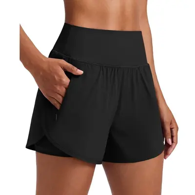 Women's High-Waist Quick-Dry Running Shorts with Zip Pocket