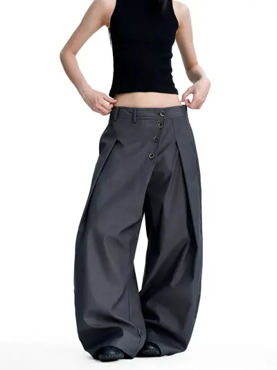 Men's and Women's Summer Drape Retro Button Casual Trousers - 8