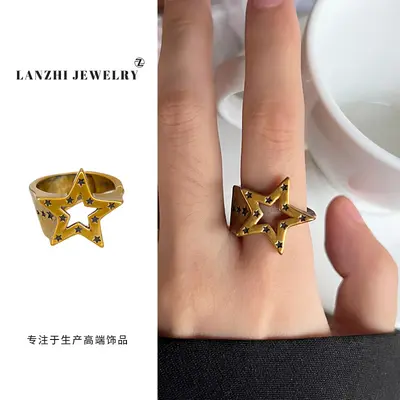 Five-pointed star 925 silver ring, hip-hop design - 7