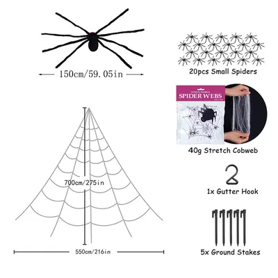 Halloween Spider Web Set with Realistic Giant Plush Spider Decoration - 10