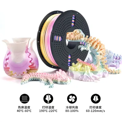 PLA-Seide 3D-Druckfilament 1,75 mm, Regenbogen-Mehrfarbig