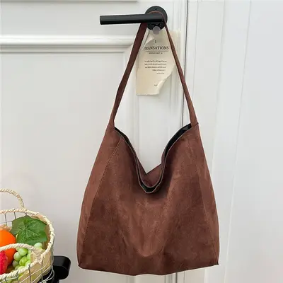 Suede-Look Women's Bag Large Capacity Leopard Print Retro Single Shoulder Bag - 8