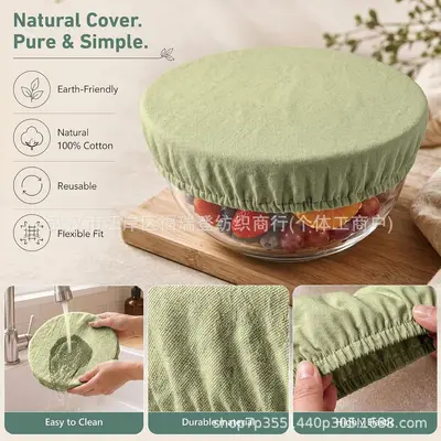 Grenzüberschreitender Lagersbestand Baumwoll-Leinen-Stretch-Schüsselabdeckungen, waschbar, wiederverwendbar, Frischhaltung für Lebensmittel, 5er-Set bowl covers