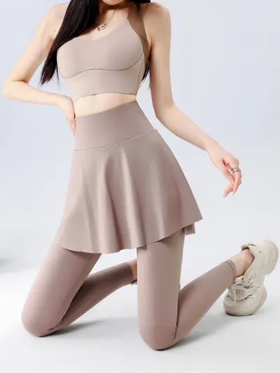 Women High-Waist Running Fitness Shark Pants, Slimming, Fake Two-Piece Skirt Look